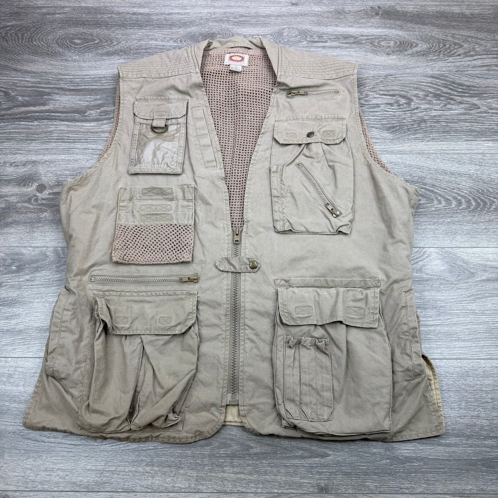 Vintage Banana Republic Safari Vest Mens XL Khaki Fishing Photographer Utility